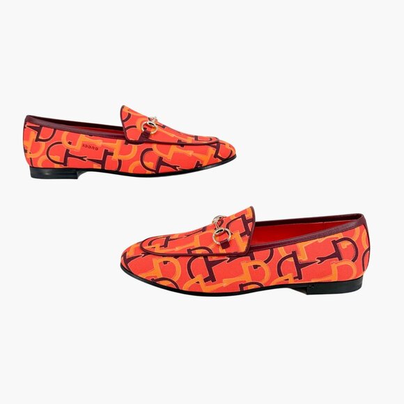 Gucci Jordaan Orange Canvas Horsebit Loafers Flat Shoes Size 38 US 8 Women's - Picture 9 of 15
